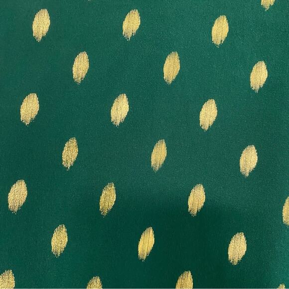 SHEIN • Green + Gold Print Notch Collar Blouse Top - Picture 7 of 9